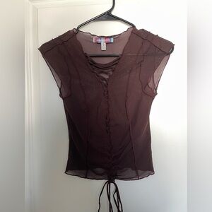 Urban Outfitters Sheer Brown Lace-Up Top
